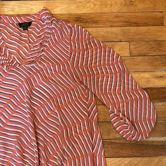 Ovi Women’s orange stripe Sheer Elastic Hem Cover Up Swim wear Blouse Size m - Picture 2 of 6